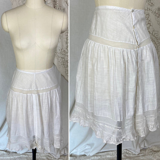 Antique Edwardian 1910's Knickers | Soft Semi-Sheer White Cotton with Lace & Open Seat | Size M, LG - Daggers & Dames