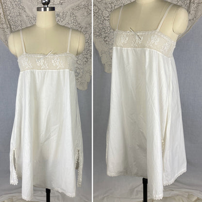 Antique Edwardian 1910's Step In Chemise | Hand Stitched White Cotton Lawn with Filet Lace & Crochet Hem | Size XS, SM, M - Daggers & Dames