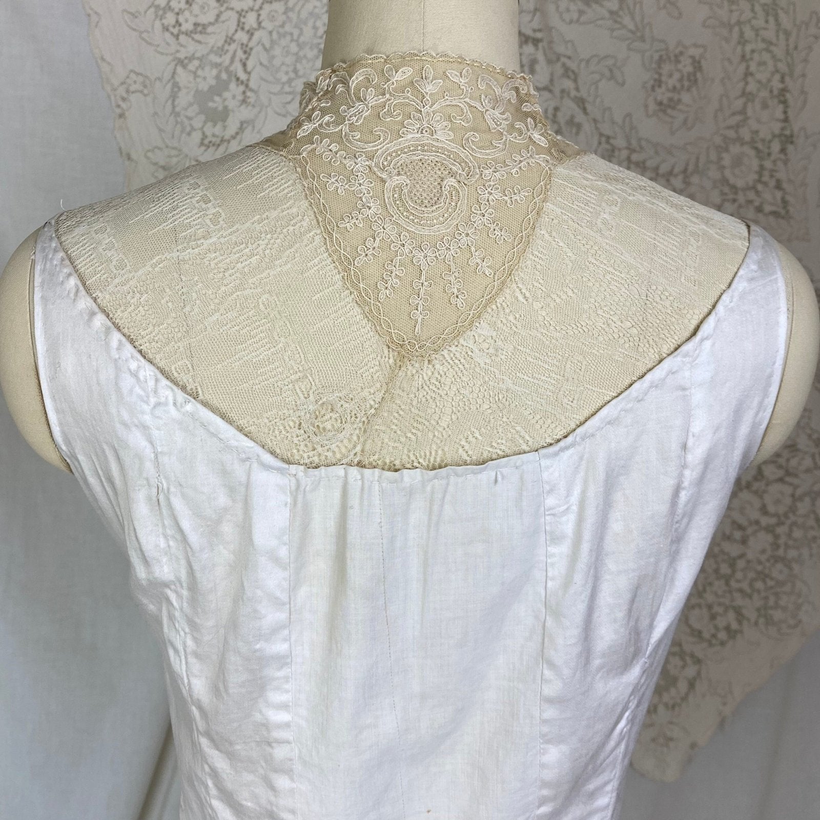 Antique Edwardian Dickie Camisole | Soft White Cotton with Ecru Embroidered Lace | Size XS - Daggers & Dames