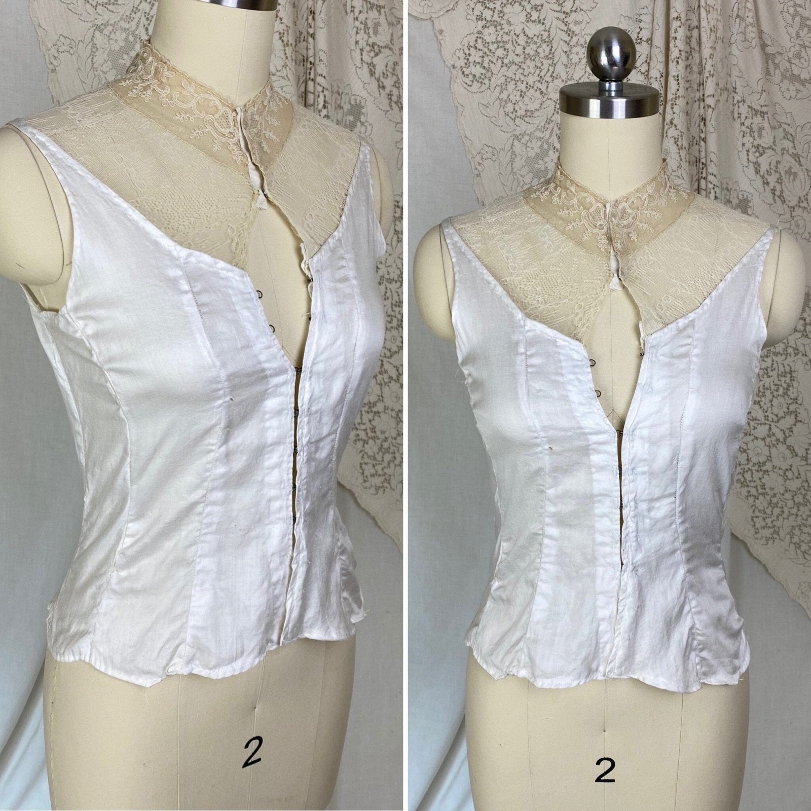 Antique Edwardian Dickie Camisole | Soft White Cotton with Ecru Embroidered Lace | Size XS - Daggers & Dames
