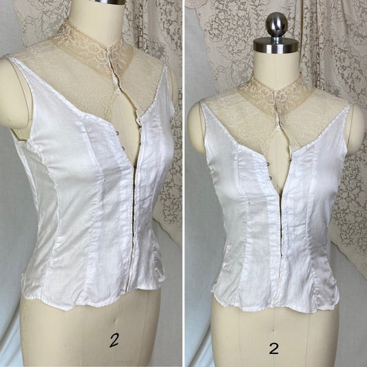 Antique Edwardian Dickie Camisole | Soft White Cotton with Ecru Embroidered Lace | Size XS - Daggers & Dames