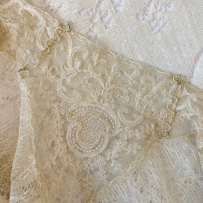 Antique Edwardian Dickie Camisole | Soft White Cotton with Ecru Embroidered Lace | Size XS - Daggers & Dames