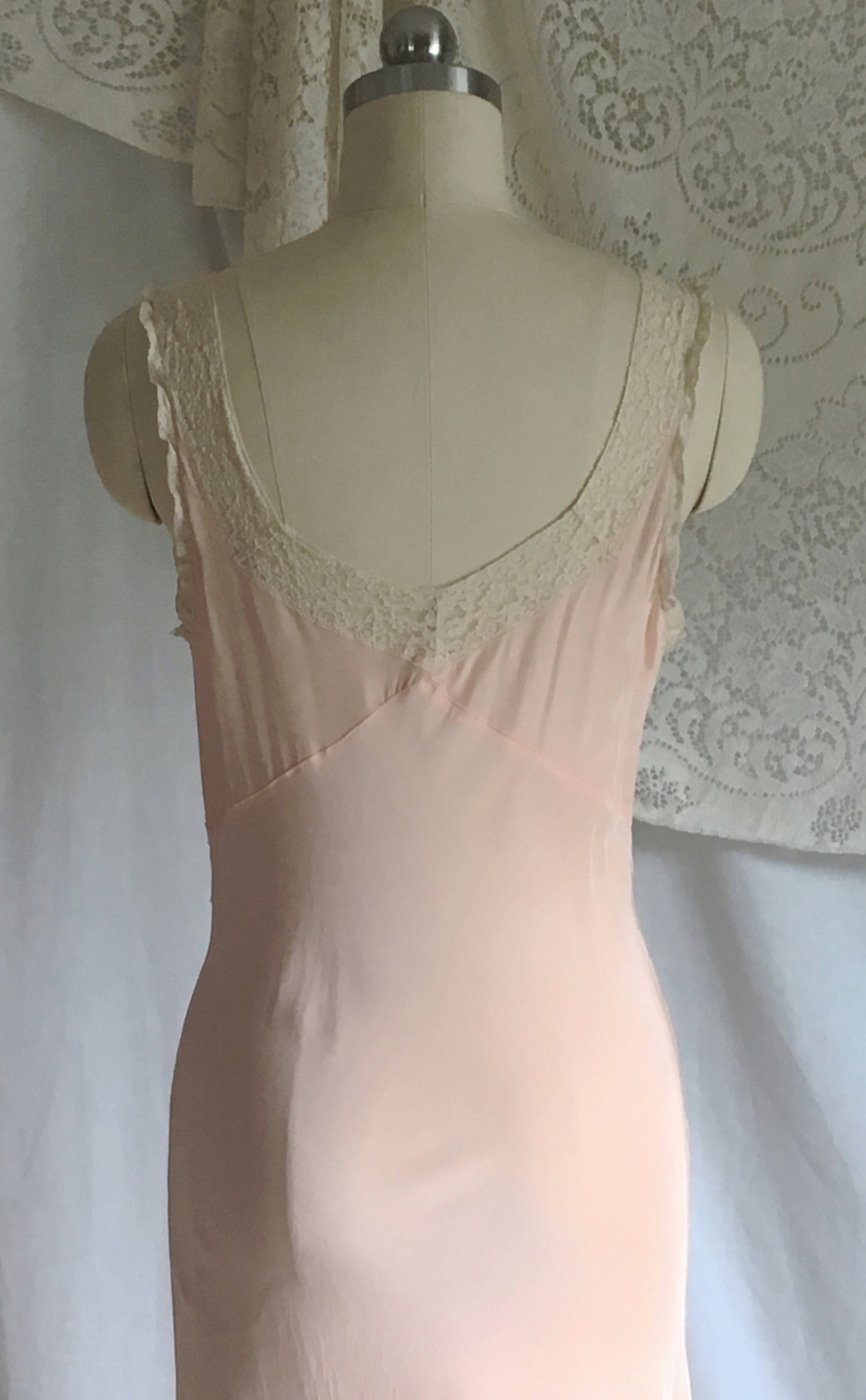 Vintage 1940&#39;s Nightgown | Pale Pink Rayon with Lace & Bias Cut | Size S, M