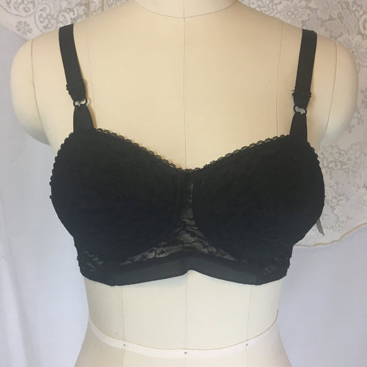 Vintage 1950&#39;s Bullet Bra | Black Nylon Lace with Molded Cups | Delores by Ross - New with Tags | Size 32 B, 34 A