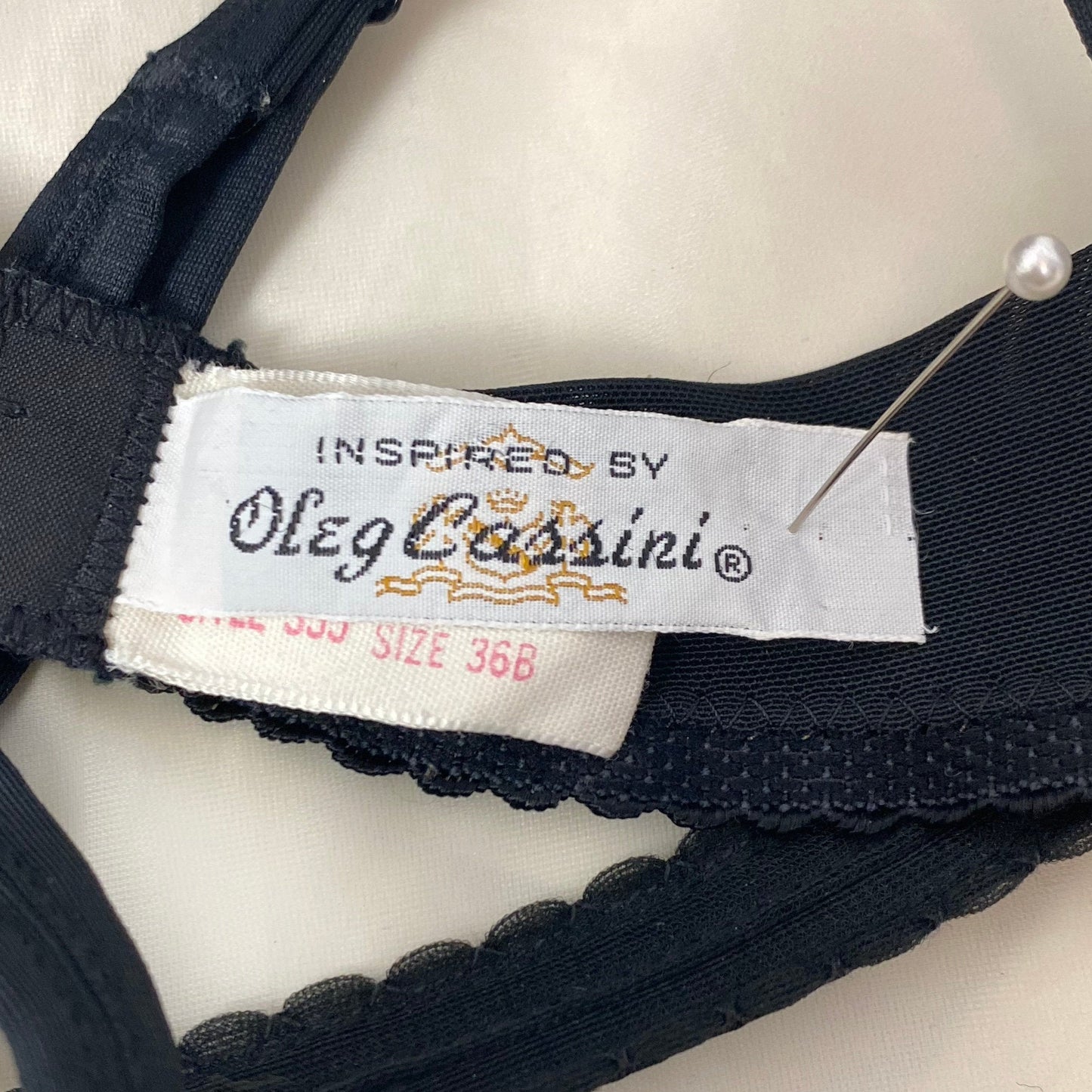 Vintage 1950&#39;s Shelf Bra | Black Nylon with Chiffon & Scalloped Edges | Size 36 B | Peter Pan - Inspired by Oleg Cassini
