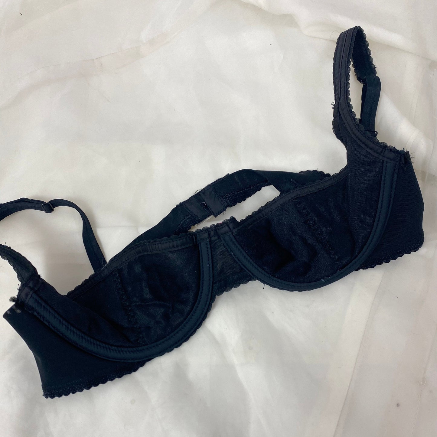 Vintage 1950&#39;s Shelf Bra | Black Nylon with Chiffon & Scalloped Edges | Size 36 B | Peter Pan - Inspired by Oleg Cassini