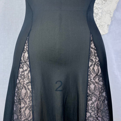 Vintage 1960's Nightgown | Black Nylon with Sheer Lace Illusion Panels over Pink | Size XS, S | Rogers