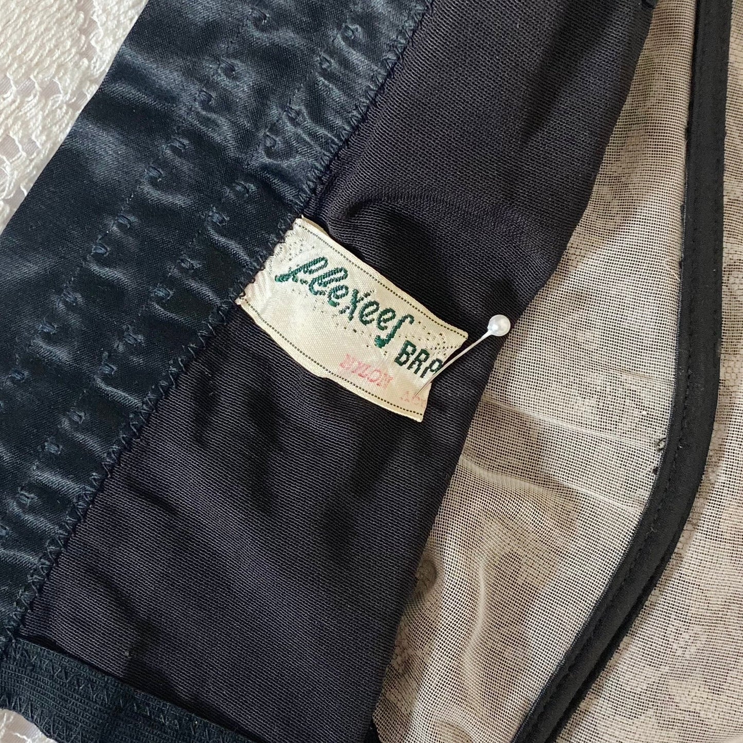 Vintage 1950's Overwire Bustier | Sheer Black Floral Lace Illusion over Pale Nude | Size 34 B, C | Flexee's