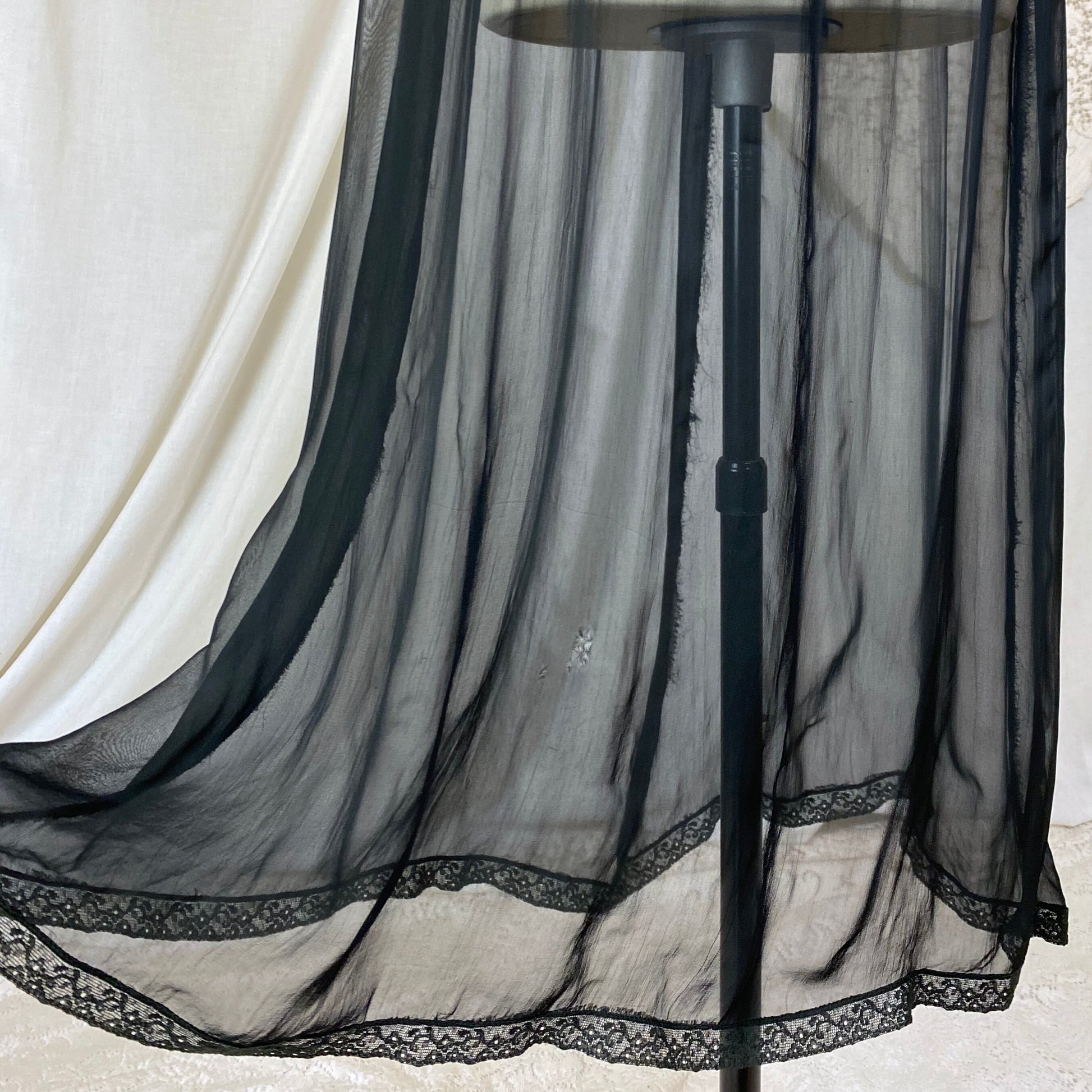 Vintage 1940's Nightgown | Very Sheer Black Silk Chiffon with Cotton Lace | Size S, M, LG