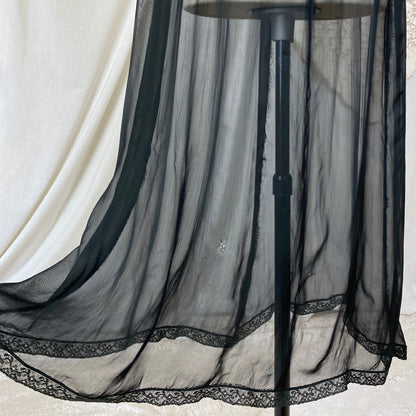 Vintage 1940's Nightgown | Very Sheer Black Silk Chiffon with Cotton Lace | Size S, M, LG