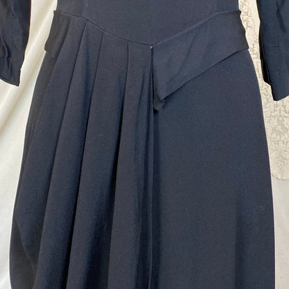 Vintage 1940's Maxi Dress | Black Rayon Crepe with Velvet Neckline | Size S, M