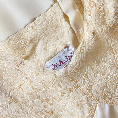 Vintage 1940's Nightgown | Buttercream Cold Rayon with Warm Cotton Lace & Grecian Style Loop Straps | Size XS, S | Malla Kaye