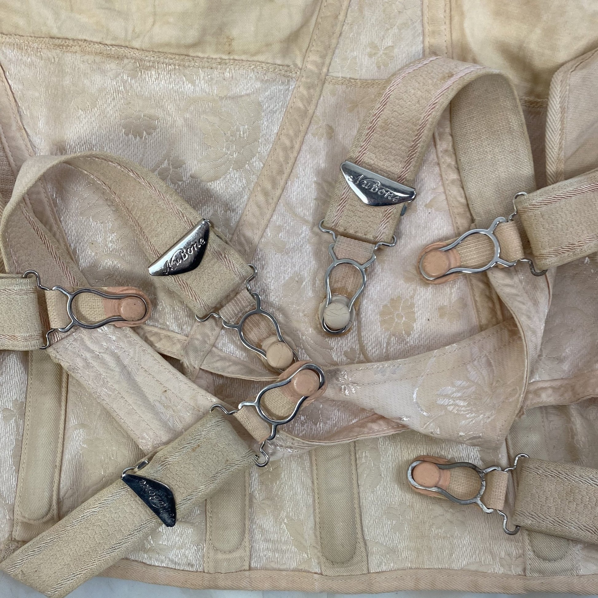 Vintage 1920-1930's All in One Girdle | Nude Rayon Satin Damask with Double Corset Lacing | Size 38-40, LG, XL | Nu-Bone - Daggers & Dames