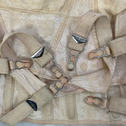 Vintage 1920-1930's All in One Girdle | Nude Rayon Satin Damask with Double Corset Lacing | Size 38-40, LG, XL | Nu-Bone - Daggers & Dames