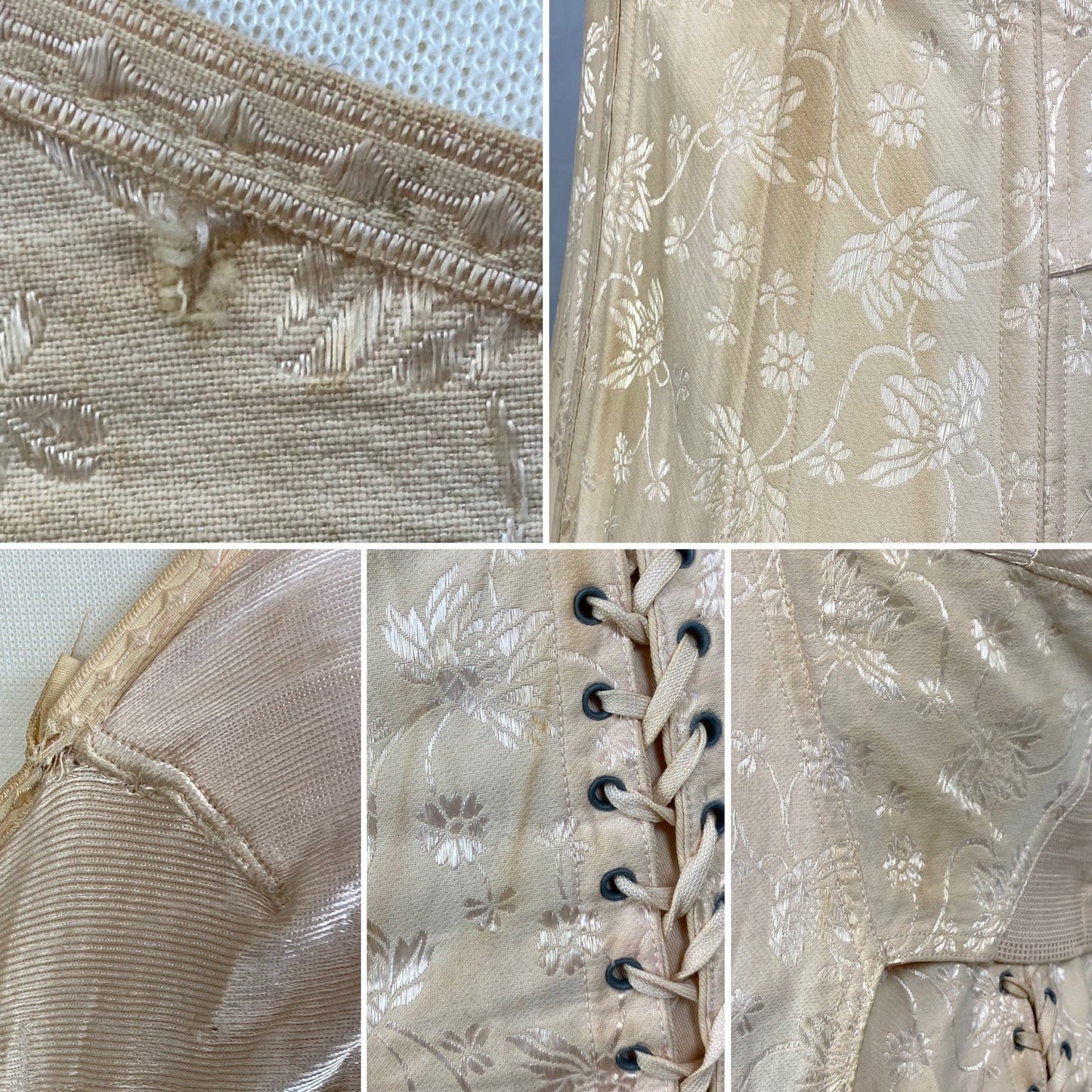 Vintage 1920-1930's All in One Girdle | Nude Rayon Satin Damask with Double Corset Lacing | Size 38-40, LG, XL | Nu-Bone - Daggers & Dames