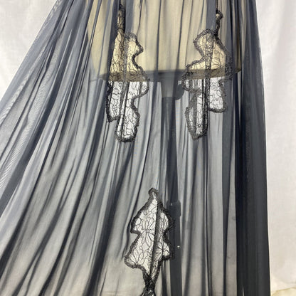 Vintage 1920's - 1930's Nightgown | Hand Stitched Black Silk Chiffon with Floral Chantilly Lace | Size XS - Daggers & Dames