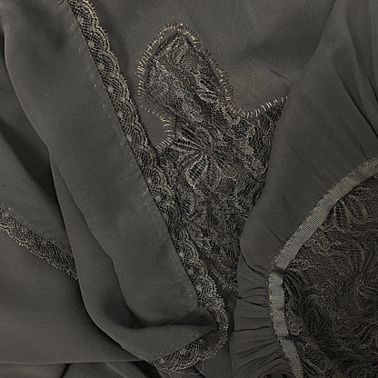 Vintage 1920's - 1930's Nightgown | Hand Stitched Black Silk Chiffon with Floral Chantilly Lace | Size XS - Daggers & Dames