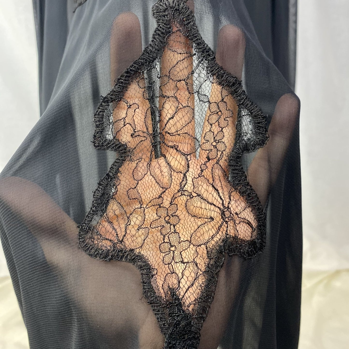 Vintage 1920's - 1930's Nightgown | Hand Stitched Black Silk Chiffon with Floral Chantilly Lace | Size XS - Daggers & Dames