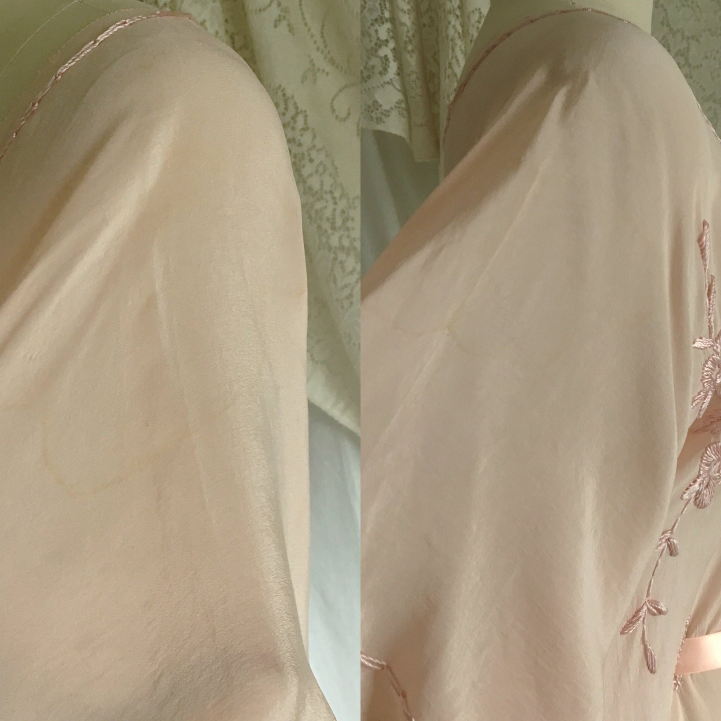 Vintage 1920's Caftan Nightgown | Powder Pink Tissue Silk with Embroidery & Ribbon Tie | Size Free - Daggers & Dames