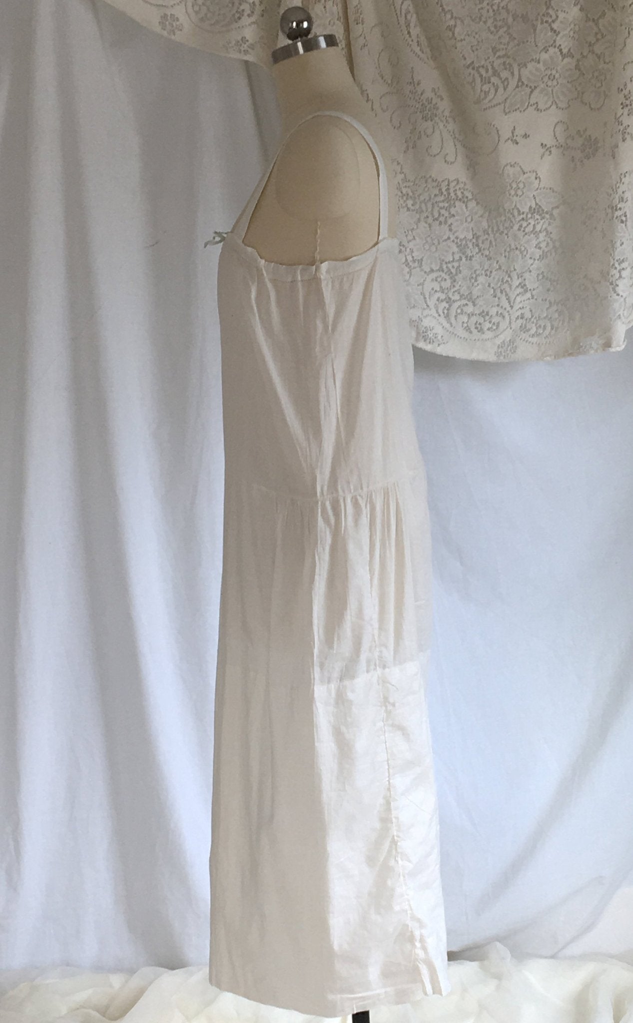 Vintage 1920's Chemise Slip | White Cotton with Ribbon Cinch | New Old Stock | Edwardian Chemise | Slip Dress | Size Free to LG - Daggers & Dames