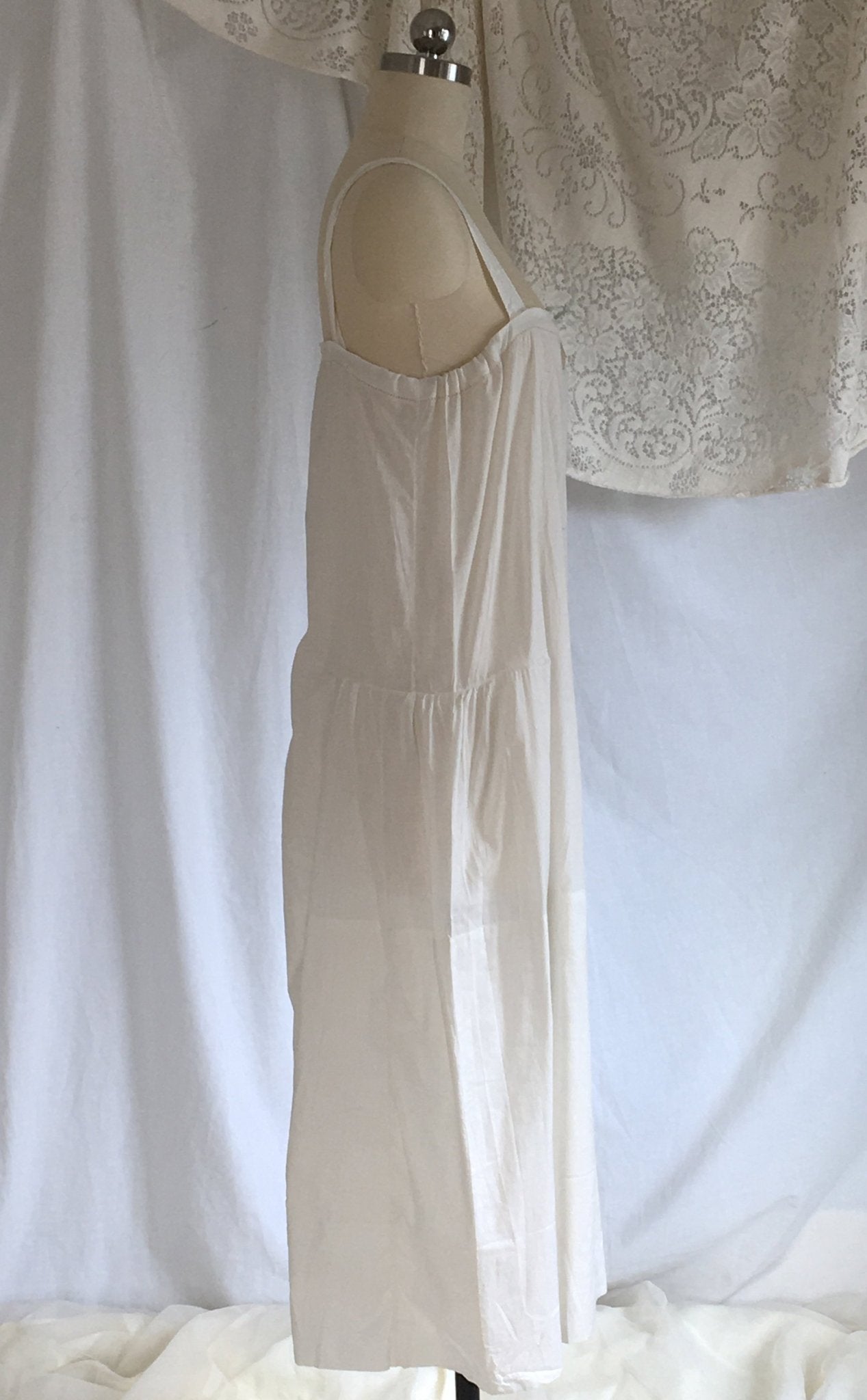 Vintage 1920's Chemise Slip | White Cotton with Ribbon Cinch | New Old Stock | Edwardian Chemise | Slip Dress | Size Free to LG - Daggers & Dames