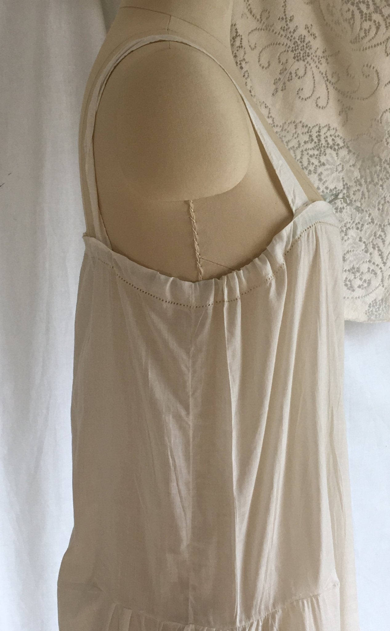 Vintage 1920's Chemise Slip | White Cotton with Ribbon Cinch | New Old Stock | Edwardian Chemise | Slip Dress | Size Free to LG - Daggers & Dames