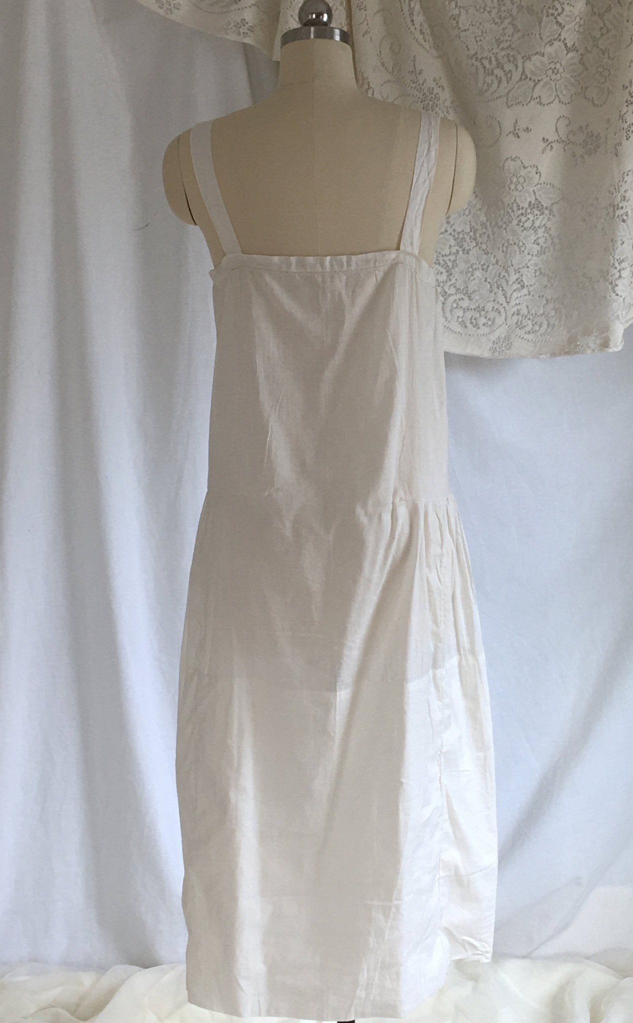 Vintage 1920's Chemise Slip | White Cotton with Ribbon Cinch | New Old Stock | Edwardian Chemise | Slip Dress | Size Free to LG - Daggers & Dames