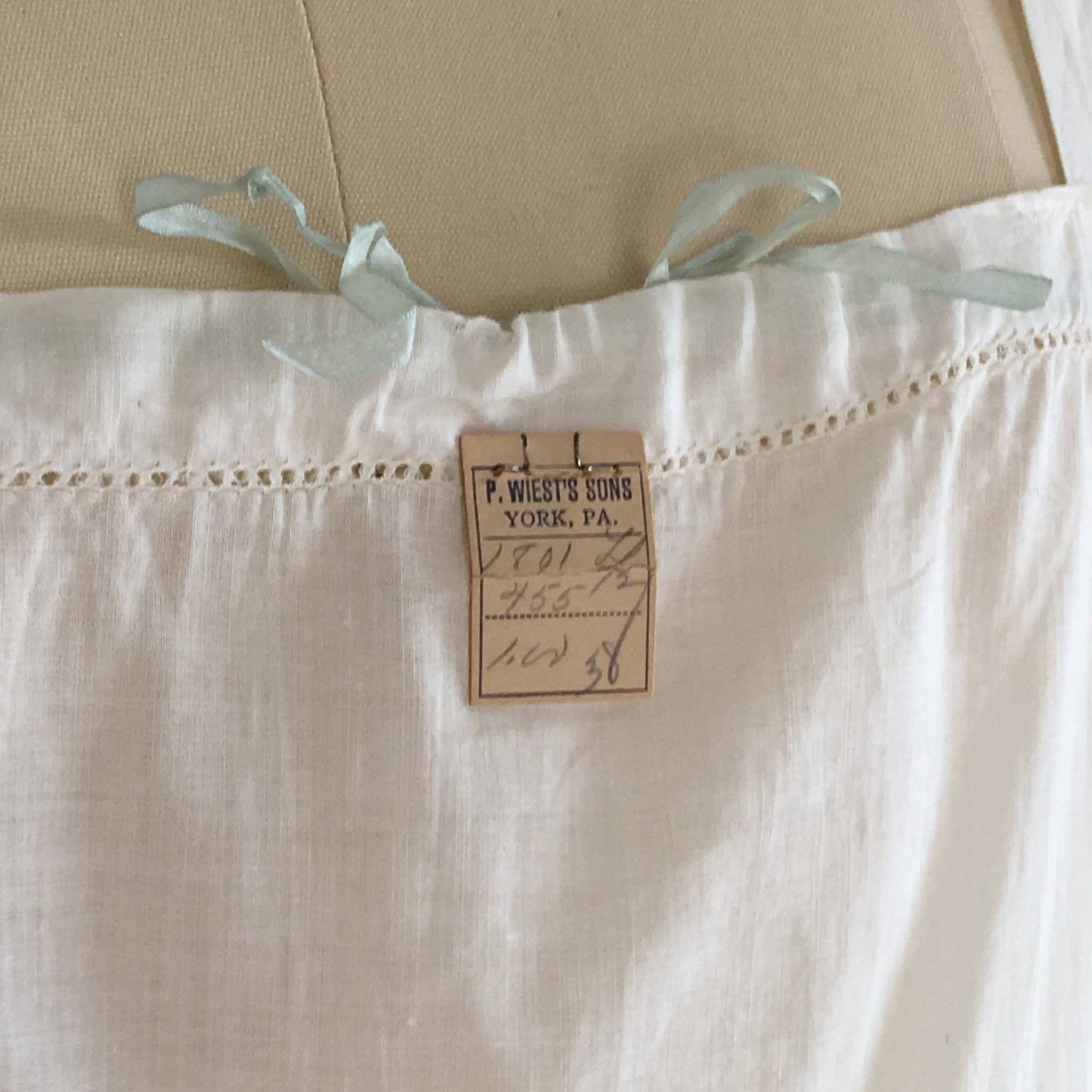 Vintage 1920's Chemise Slip | White Cotton with Ribbon Cinch | New Old Stock | Edwardian Chemise | Slip Dress | Size Free to LG - Daggers & Dames