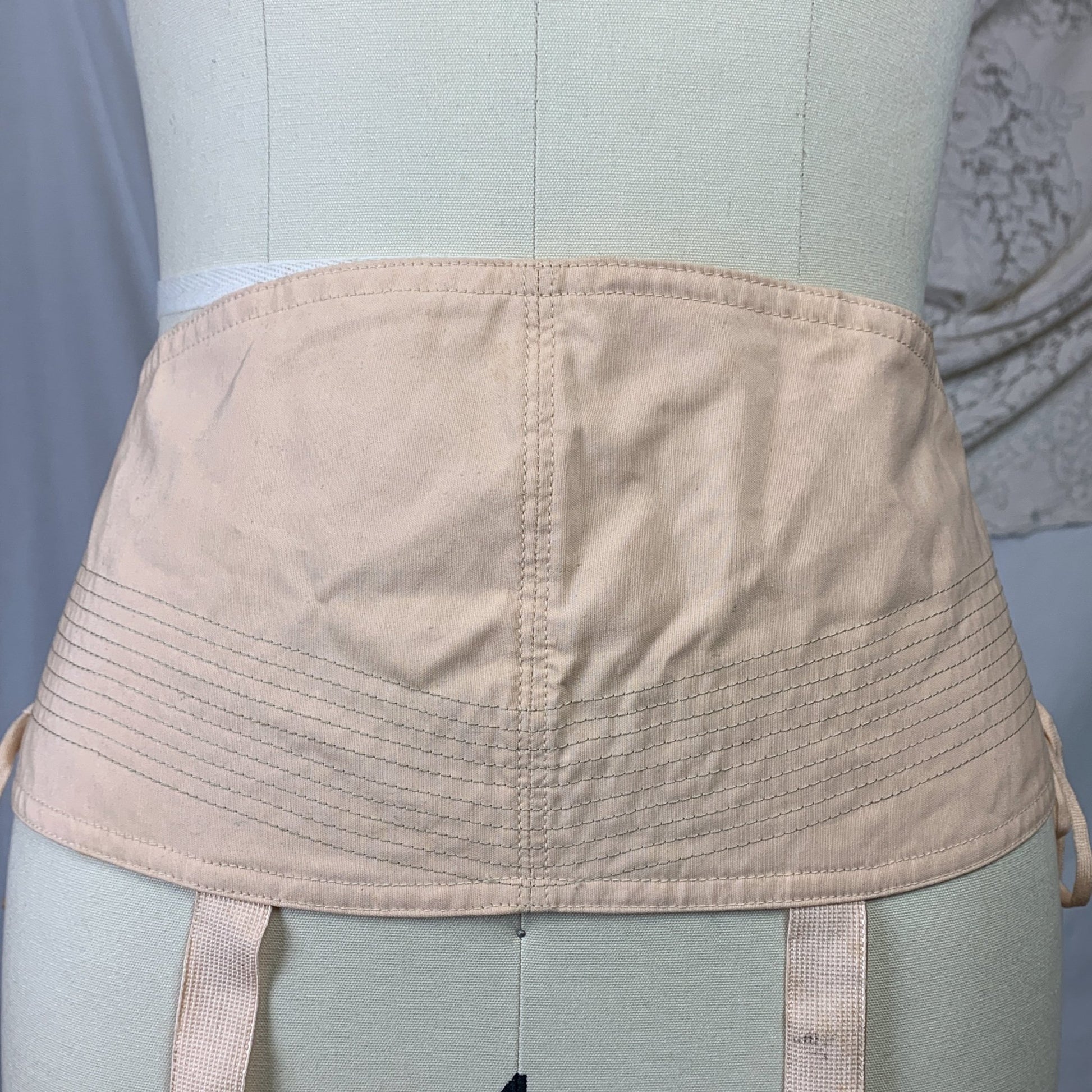 Vintage 1920's Garter Belt | Peach Cotton with Pintuck Stitching & Corset Lacing | Anticipation by Lewelly - New with Tags | Size LG, XL - Daggers & Dames