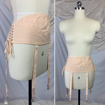 Vintage 1920's Garter Belt | Peach Cotton with Pintuck Stitching & Corset Lacing | Anticipation by Lewelly - New with Tags | Size LG, XL - Daggers & Dames