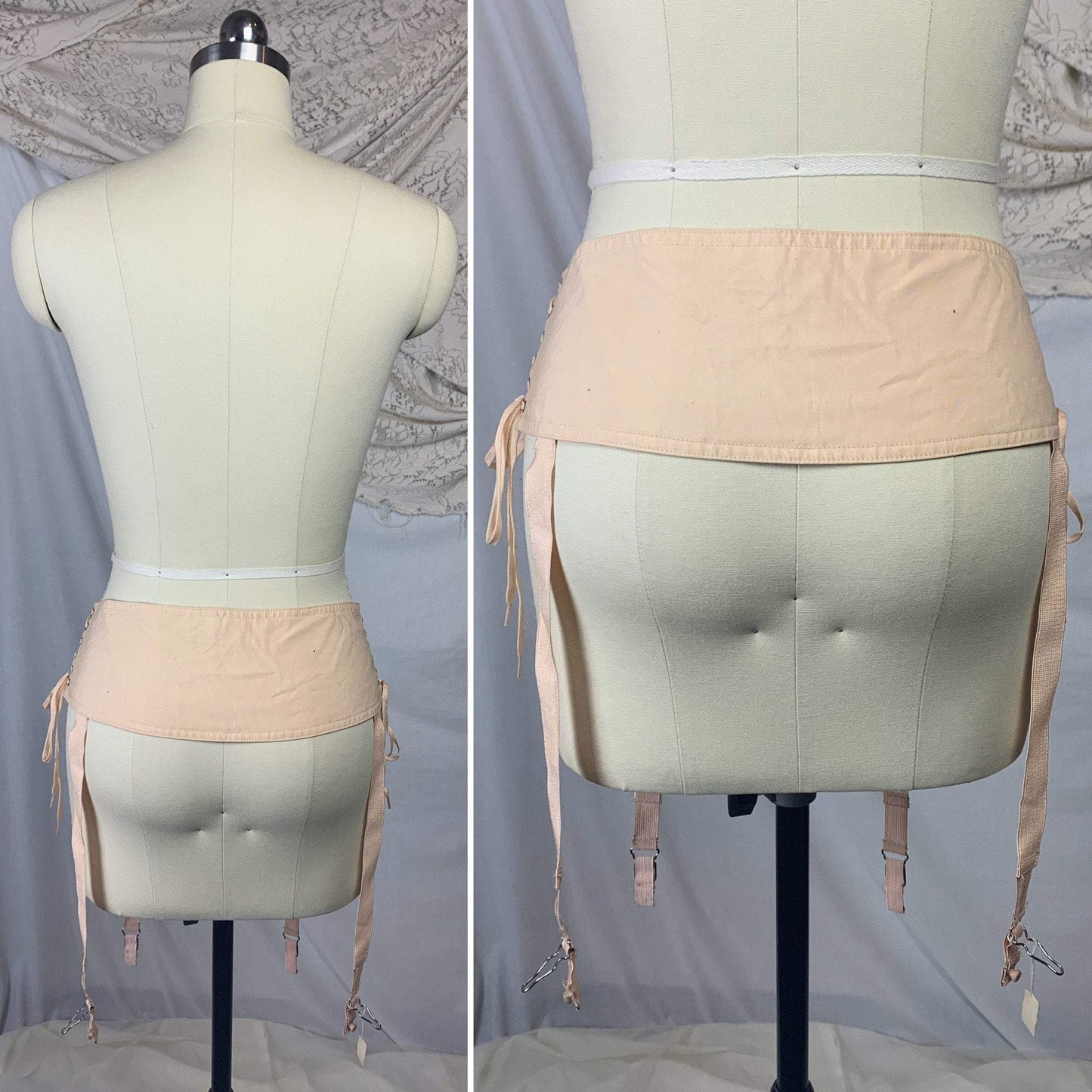 Vintage 1920's Garter Belt | Peach Cotton with Pintuck Stitching & Corset Lacing | Anticipation by Lewelly - New with Tags | Size LG, XL - Daggers & Dames
