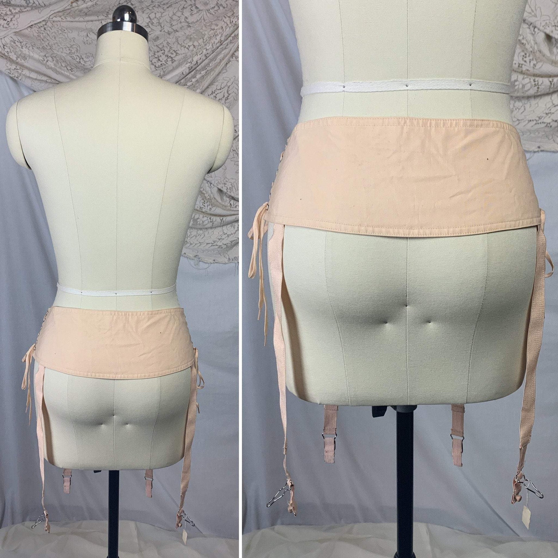 Vintage 1920's Garter Belt | Peach Cotton with Pintuck Stitching & Corset Lacing | Anticipation by Lewelly - New with Tags | Size LG, XL - Daggers & Dames