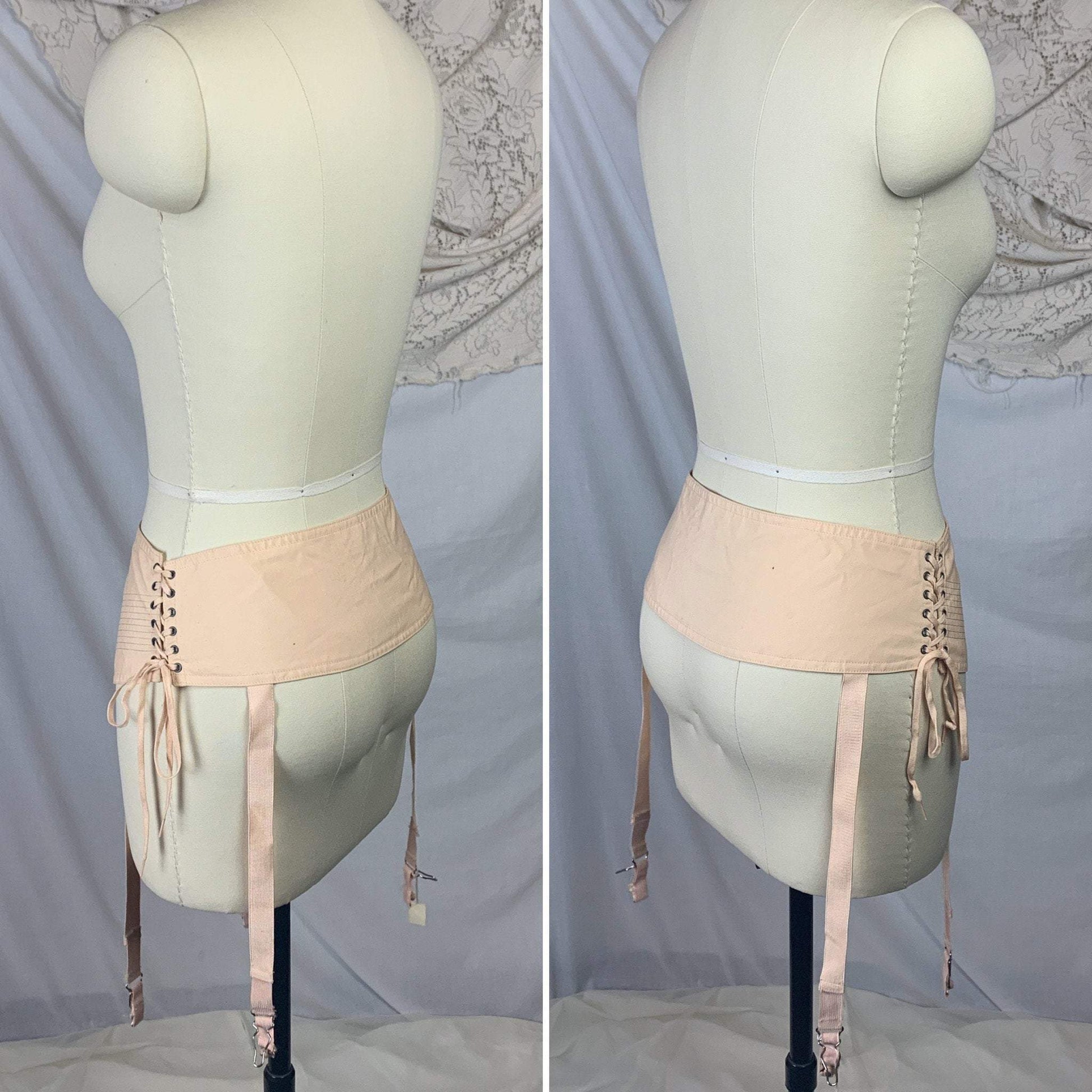 Vintage 1920's Garter Belt | Peach Cotton with Pintuck Stitching & Corset Lacing | Anticipation by Lewelly - New with Tags | Size LG, XL - Daggers & Dames