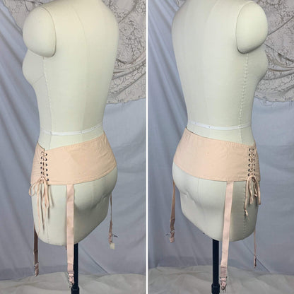 Vintage 1920's Garter Belt | Peach Cotton with Pintuck Stitching & Corset Lacing | Anticipation by Lewelly - New with Tags | Size LG, XL - Daggers & Dames