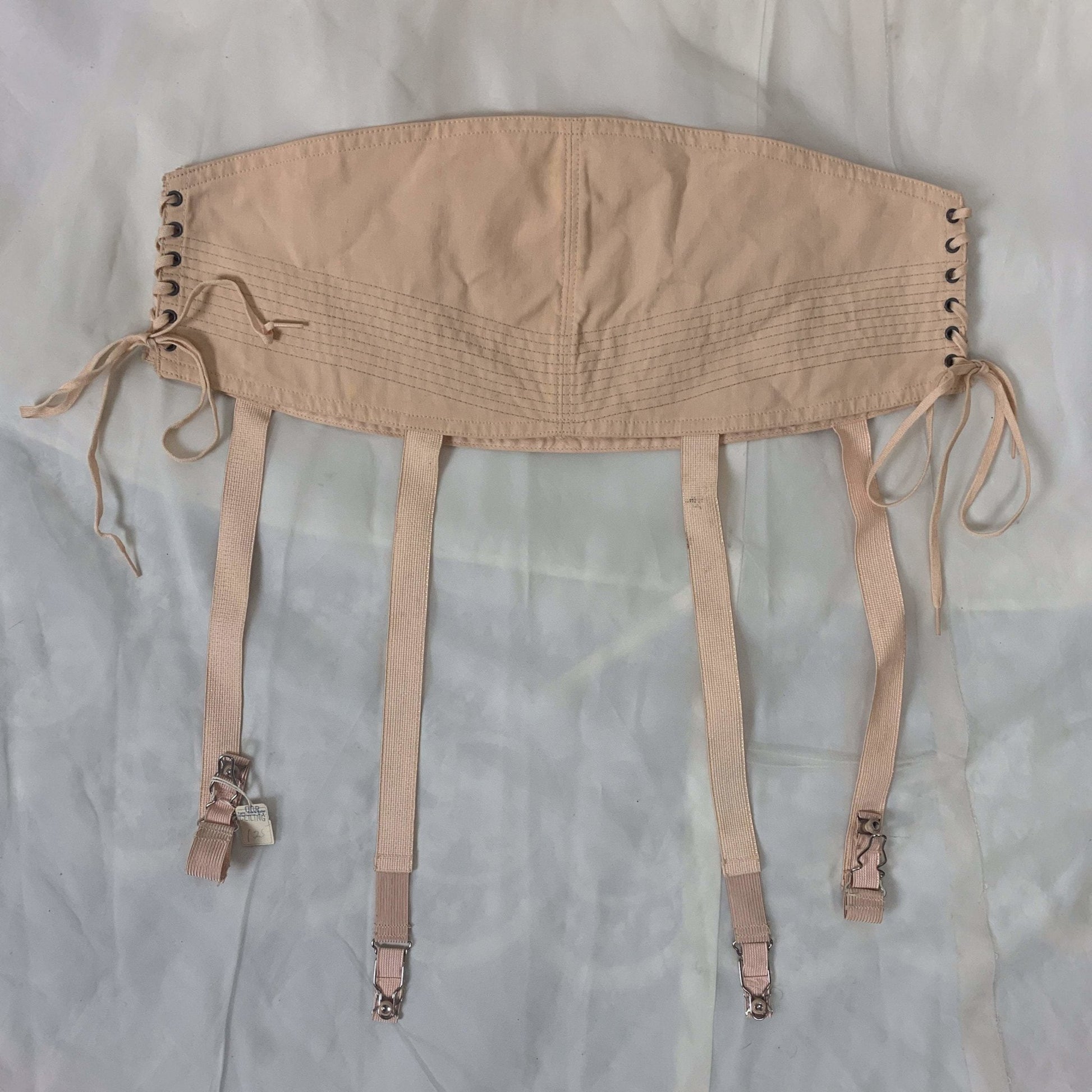 Vintage 1920's Garter Belt | Peach Cotton with Pintuck Stitching & Corset Lacing | Anticipation by Lewelly - New with Tags | Size LG, XL - Daggers & Dames