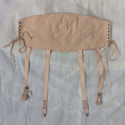 Vintage 1920's Garter Belt | Peach Cotton with Pintuck Stitching & Corset Lacing | Anticipation by Lewelly - New with Tags | Size LG, XL - Daggers & Dames