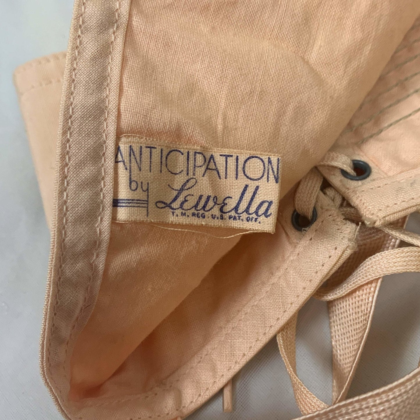 Vintage 1920's Garter Belt | Peach Cotton with Pintuck Stitching & Corset Lacing | Anticipation by Lewelly - New with Tags | Size LG, XL - Daggers & Dames