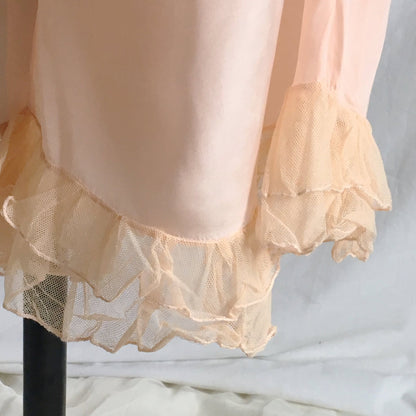 Vintage 1920's Jumpsuit Pajamas | Powder Pink Silk with Ruffled Tulle & Lace | Size S, M, LG - Daggers & Dames
