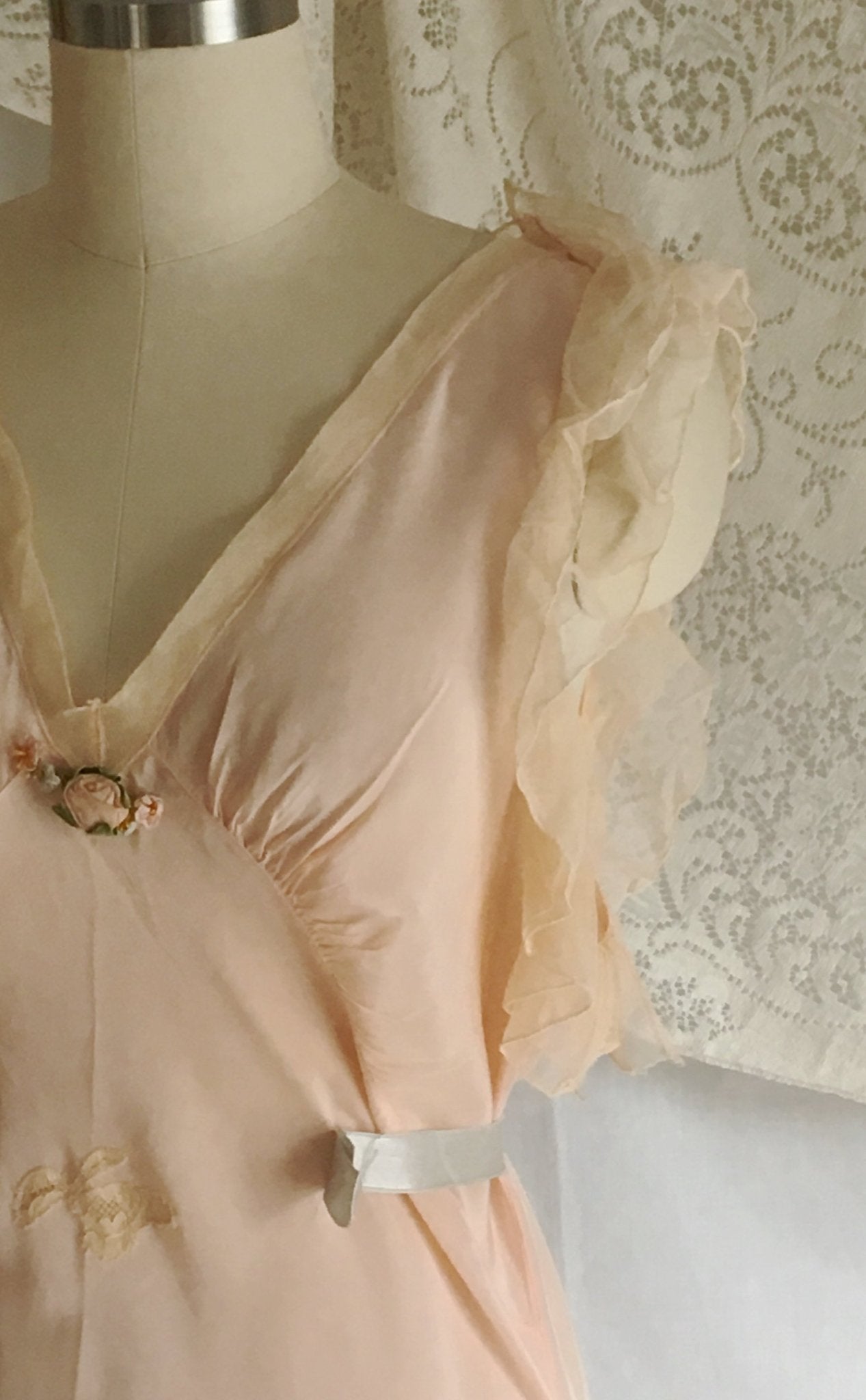 Vintage 1920's Jumpsuit Pajamas | Powder Pink Silk with Ruffled Tulle & Lace | Size S, M, LG - Daggers & Dames