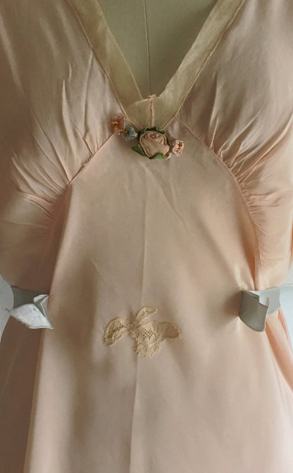 Vintage 1920's Jumpsuit Pajamas | Powder Pink Silk with Ruffled Tulle & Lace | Size S, M, LG - Daggers & Dames