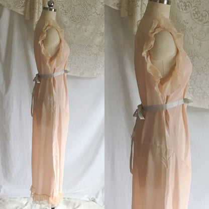 Vintage 1920's Jumpsuit Pajamas | Powder Pink Silk with Ruffled Tulle & Lace | Size S, M, LG - Daggers & Dames