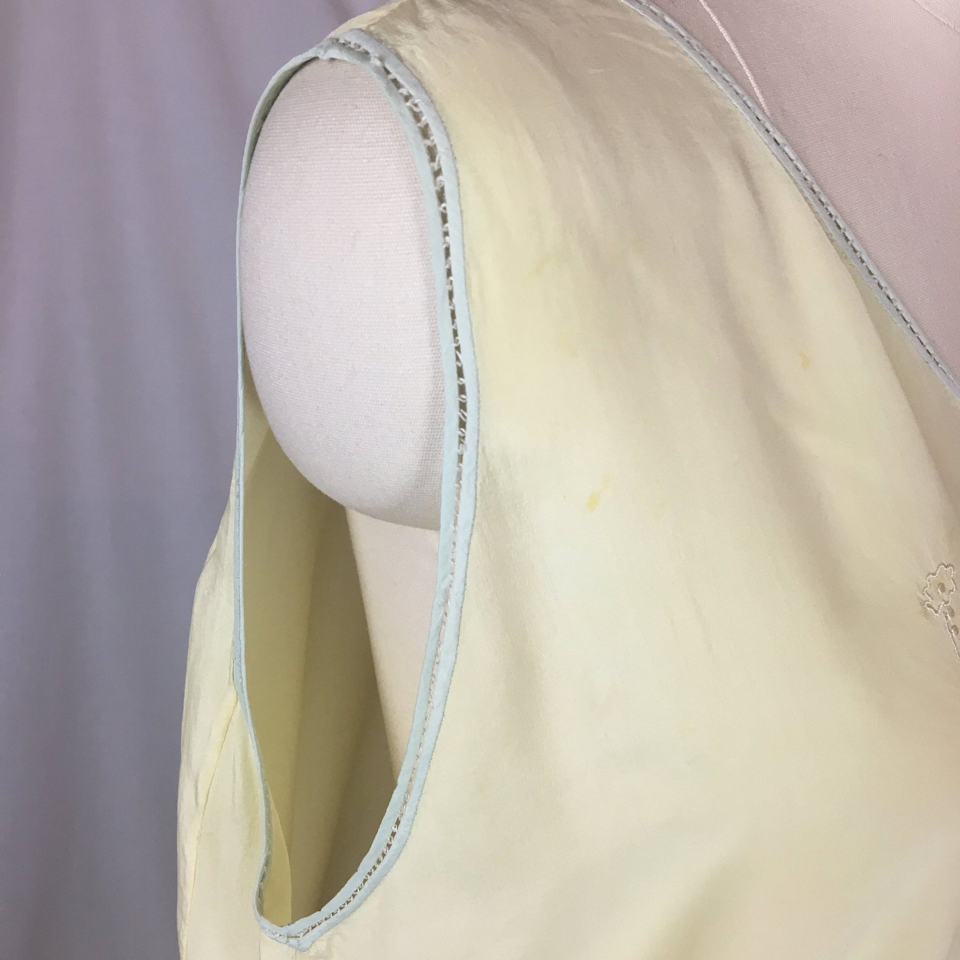 Vintage 1920's Nightgown | Pastel Yellow & Mint Green Silk Crepe de Chine with Floral Embroidery | Size Free - Daggers & Dames