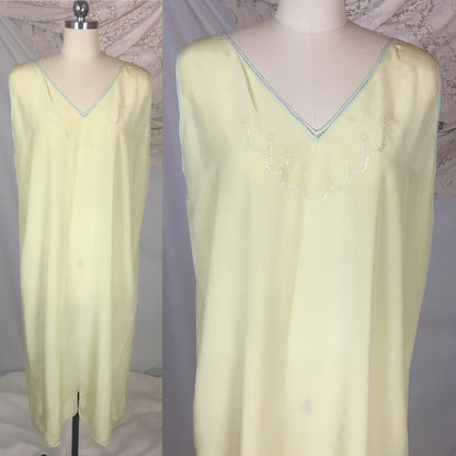 Vintage 1920's Nightgown | Pastel Yellow & Mint Green Silk Crepe de Chine with Floral Embroidery | Size Free - Daggers & Dames