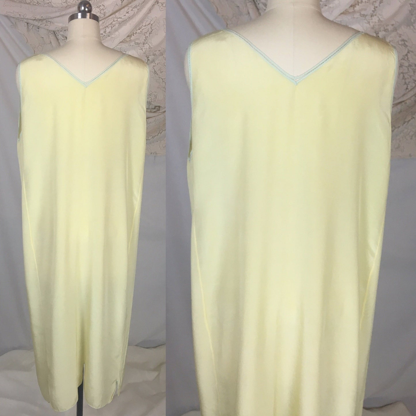 Vintage 1920's Nightgown | Pastel Yellow & Mint Green Silk Crepe de Chine with Floral Embroidery | Size Free - Daggers & Dames
