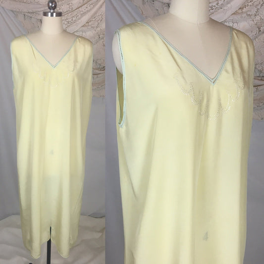 Vintage 1920's Nightgown | Pastel Yellow & Mint Green Silk Crepe de Chine with Floral Embroidery | Size Free - Daggers & Dames