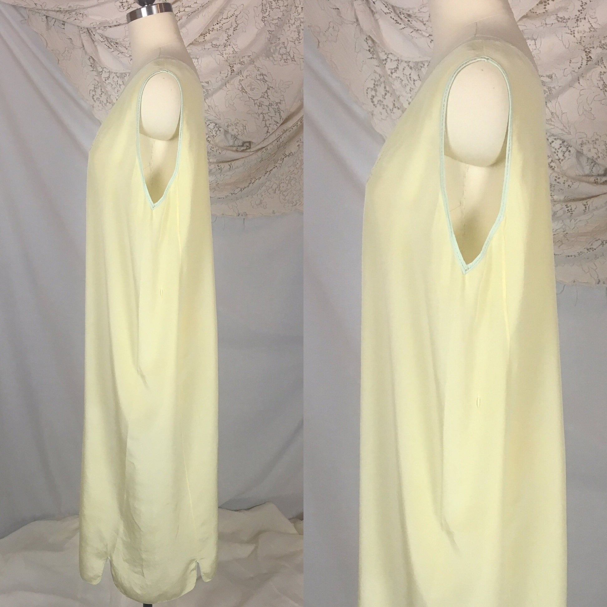 Vintage 1920's Nightgown | Pastel Yellow & Mint Green Silk Crepe de Chine with Floral Embroidery | Size Free - Daggers & Dames