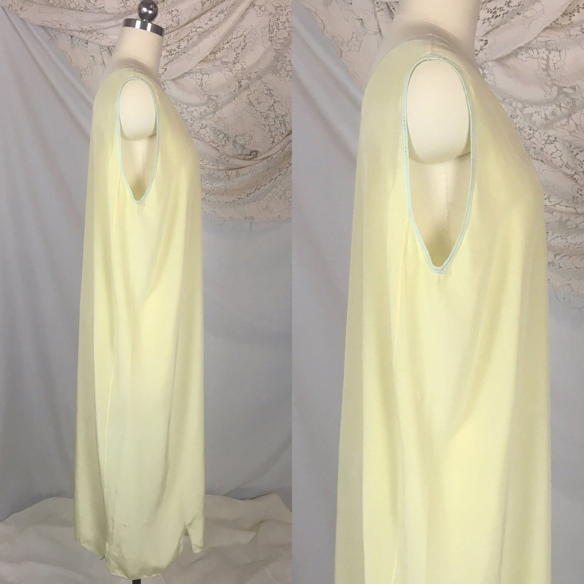 Vintage 1920's Nightgown | Pastel Yellow & Mint Green Silk Crepe de Chine with Floral Embroidery | Size Free - Daggers & Dames