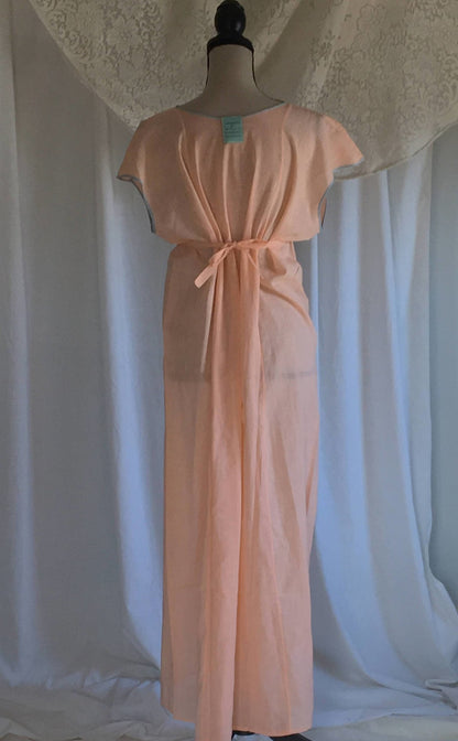Vintage 1920's Nightgown | Peach Cotton with Blue Embroidery | Art Nouveau Boho Dress | New Old Stock | Lady Peer | Size Free - Daggers & Dames