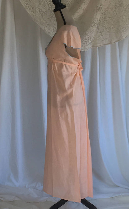 Vintage 1920's Nightgown | Peach Cotton with Blue Embroidery | Art Nouveau Boho Dress | New Old Stock | Lady Peer | Size Free - Daggers & Dames