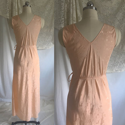 Vintage 1920's Nightgown | Rich Peach Rayon with Satin Damask & Alençon Lace Appliques | Size XS, S - Daggers & Dames